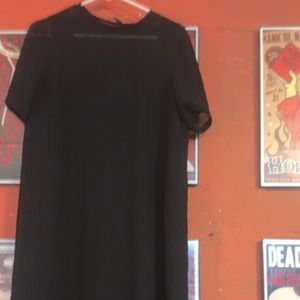 Zara Black Semi Sheer Short Sleeve Midi Dress
